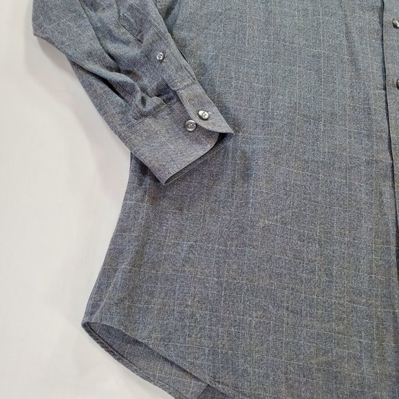 Pal Zileri Shirt Men Size 43 17" Gray Windowpane Plaid Casual Luxury Button Down - Picture 6 of 15